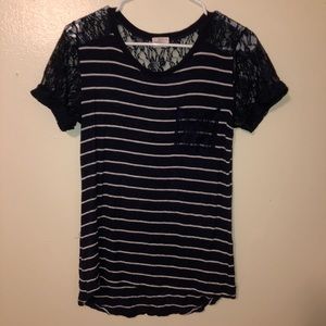 Royal blue and White Lace pocket blouse